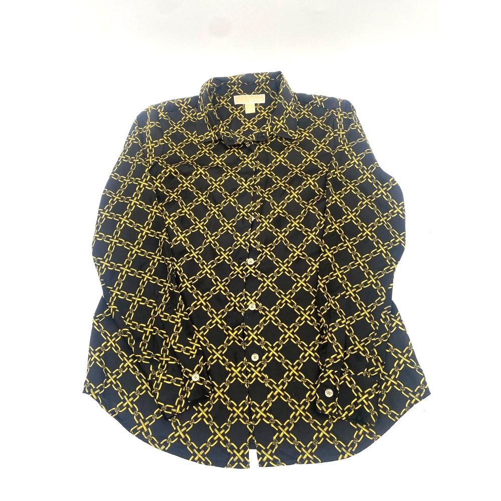 Michael by Michael Kors Women's Black and Gold Chain print Blouse Shirt Sz 6